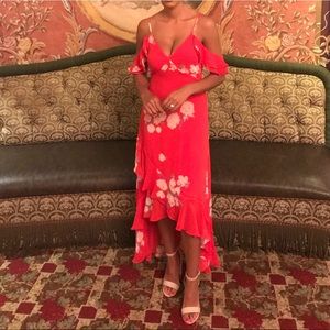 Lulus Red Floral Off the Shoulder Dress